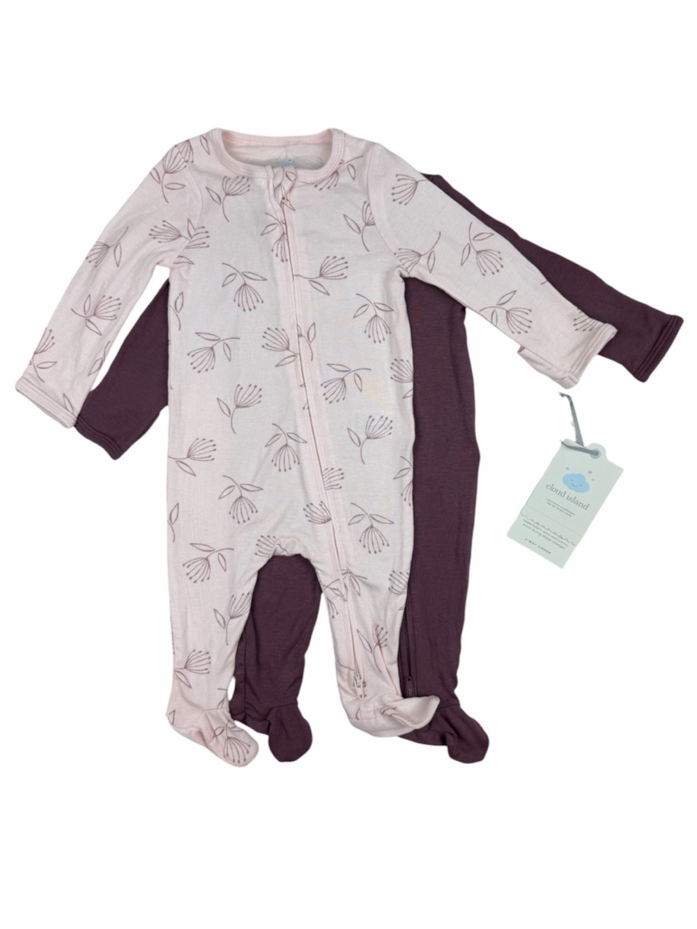 Cloud Island Baby Girls Footed Pajamas Sleepers 2-Pack Pink Floral Size 0-3M
